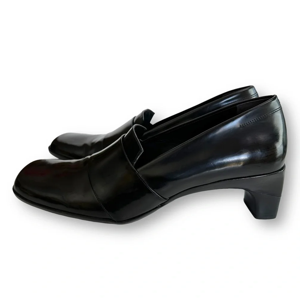 Cole Haan City Pump Women's  Black Leather Loafer Slip On Block Heel  Sz 9.5